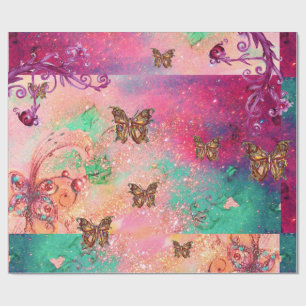 PAPEL DE PRESENTE MANTEIRAS EM PINK SPARKLES-MAGIC BUTTERFLY PLANANT
