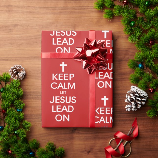 Papel De Presente Mantenha a Calma Deixe Jesus Liderar Fé Cristã (Presente de Natal)