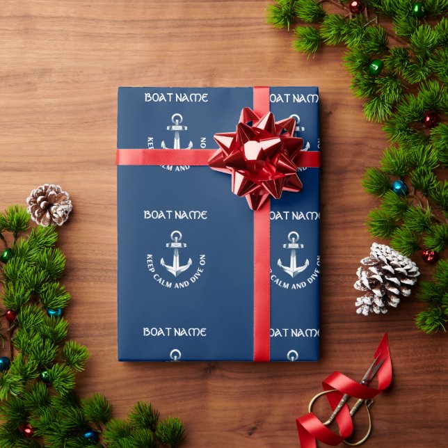 Papel De Presente Mantenha a Calma e Mergulhe,Âncora Azul Marinho  (Presente de Natal)