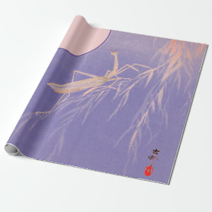PAPEL DE PRESENTE MANTIS JAPONÊS SOBRE O LIVRO DE TRAVAGEM DA LUA