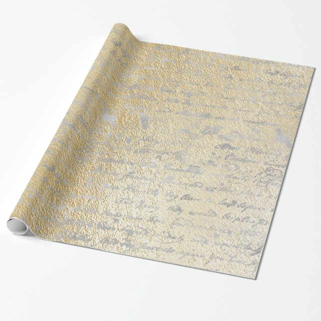 Papel De Presente Manuscrito De Prata Em Comprimido Dourado Texturiz (Desenrolado)