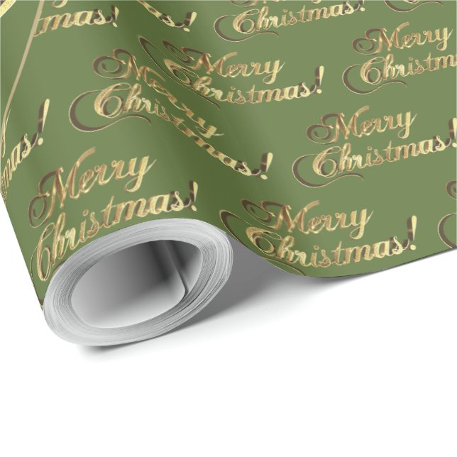 Papel De Presente Manuscrito Dourado Elegante de Natal Feliz (Ponta do rolo)