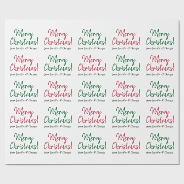 Papel De Presente Manuscrito Vermelho ou Verde Como "Feliz Natal!" (Aberto)
