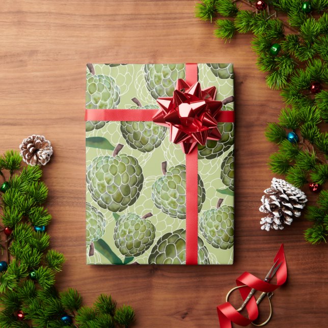 Papel De Presente Mão De Açúcar Verde Com Cores Aquáticas, Desenhada (Presente de Natal)