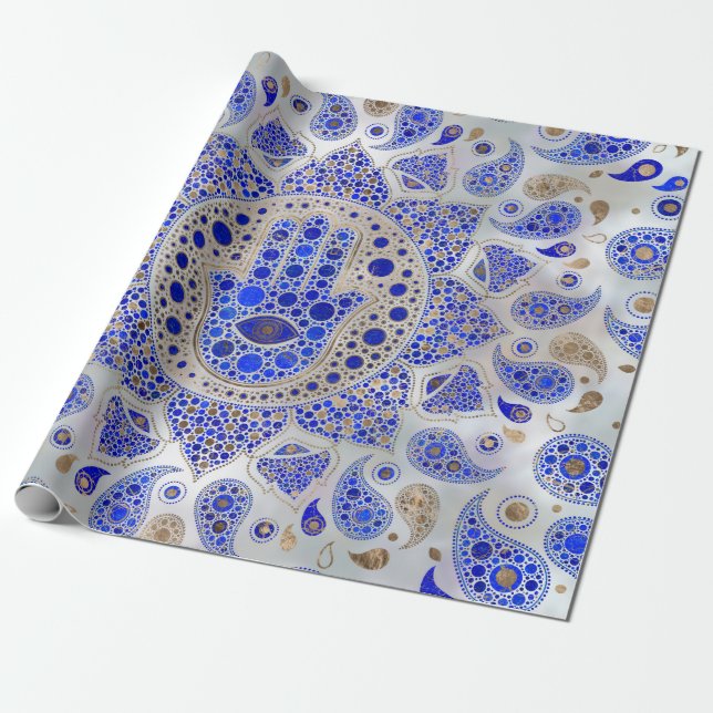 Papel De Presente Mão de Hamsa sobre a Mãe de Pérola (Desenrolado)