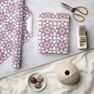 Papel De Presente Mão pintada geométrica burgundy, etnia marroquina