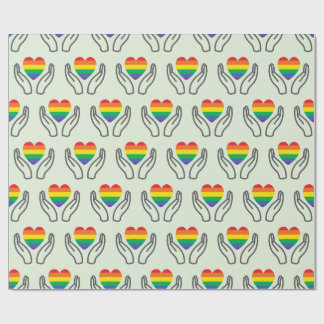 Papel De Presente Mãos Apoiando Coração Colorido Arco-Íris Autista