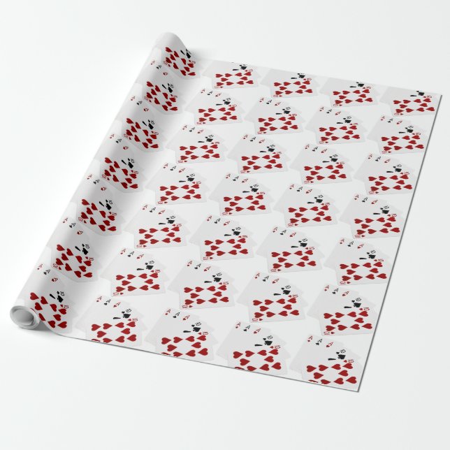 Papel De Presente Mãos Poker - Ás e Dez Casas de Cheio (Desenrolado)