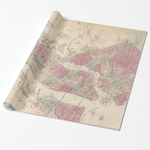 Papel De Presente Mapa 1868 de New York e de Brooklyn