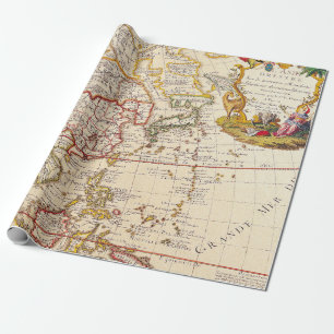 Papel De Presente Mapa Antigo da Ásia - Cartela de Título Francês Or