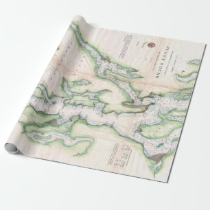 Papel De Presente Mapa Antigo da Costa do Som de Puget Washington (1
