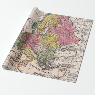 Papel De Presente Mapa Antigo da Europa com Reinos Históricos Pastel