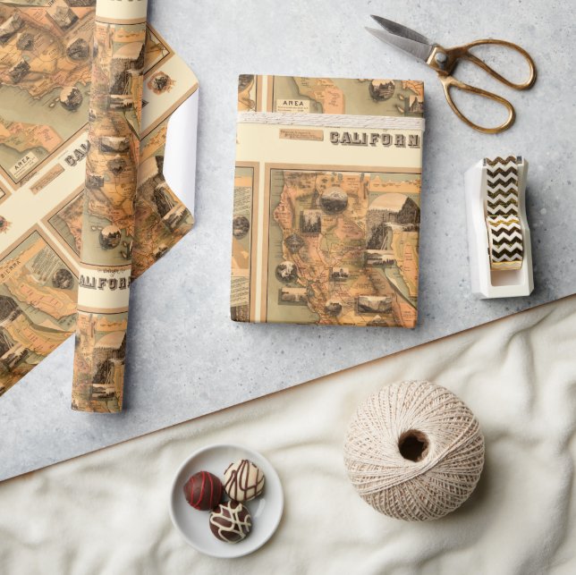 Papel De Presente Mapa Antigo Restaurado da Califórnia, 1885 (Artesanato)