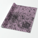 Papel De Presente Mapa Antítico em Faixa Mauve<br><div class="desc">Padrão de listras roxas com papel de empacotamento de mapa de paris de safra.</div>