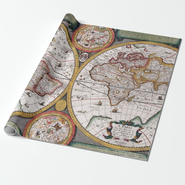 Papel De Presente Mapa Celestial Antigo com Diagramas do Zodíaco (Desenrolado)