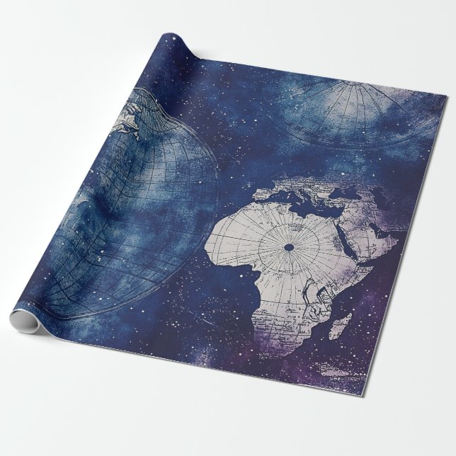 Papel De Presente Mapa Celestial Antigo Roxo Cósmico do Mundo (Desenrolado)
