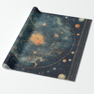 Papel De Presente Mapa Celestial da Vintagem com Zodiac e Planetário