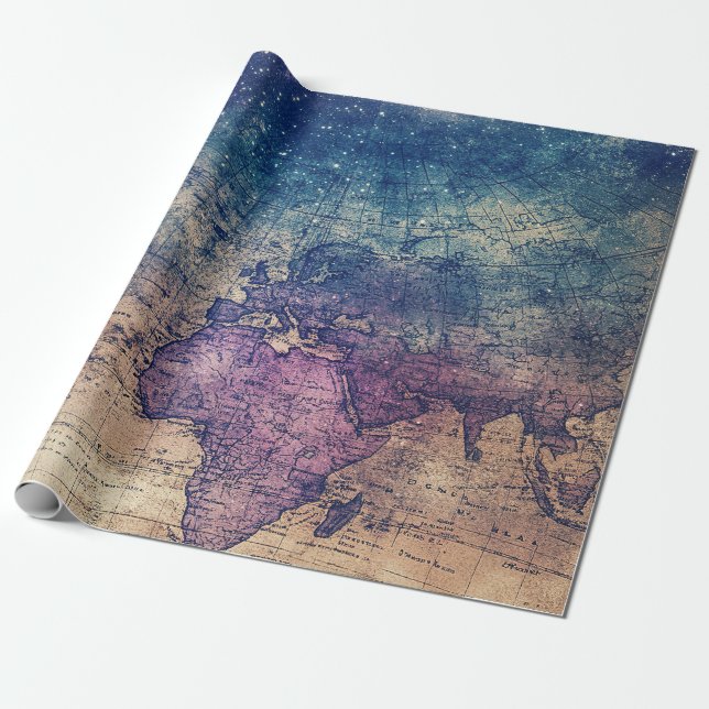 Papel De Presente Mapa Celestial Vintage Roxo Gótico (Desenrolado)