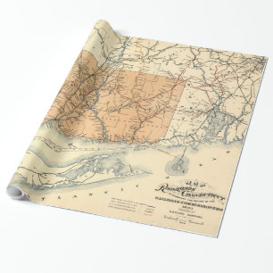 Papel De Presente Mapa da estrada de ferro de Connecticut do vintage