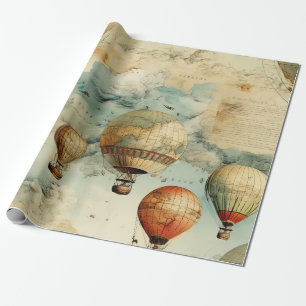 Papel De Presente Mapa de Balão de Ar Quente Colorido Caprichoso