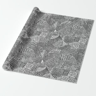 Papel De Presente Mapa de Patchwork Abstrato - Branco no Preto