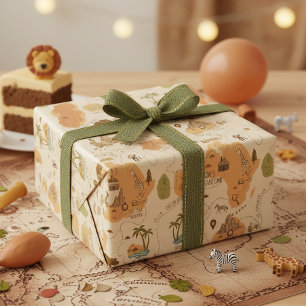 Papel De Presente Mapa de Safari Personalizado para Crianças ID1269