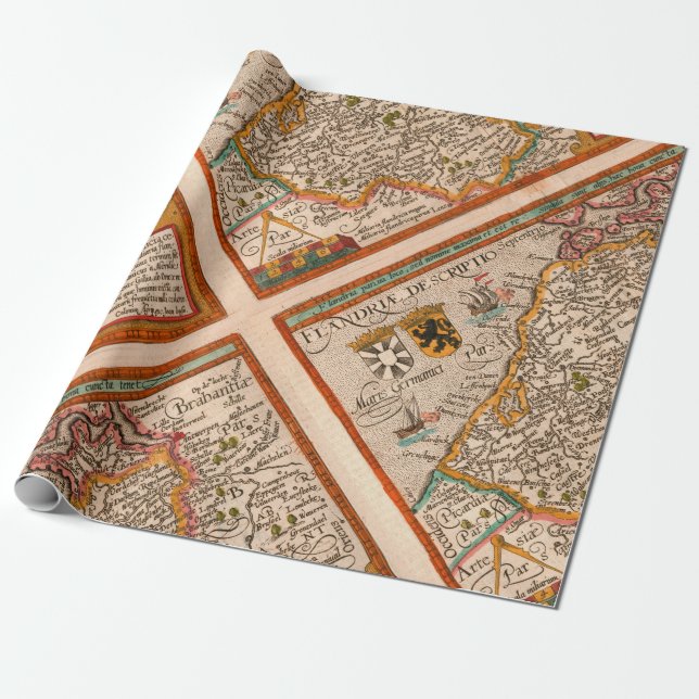 Papel De Presente Mapa do condado da Flandres (1609) (Desenrolado)