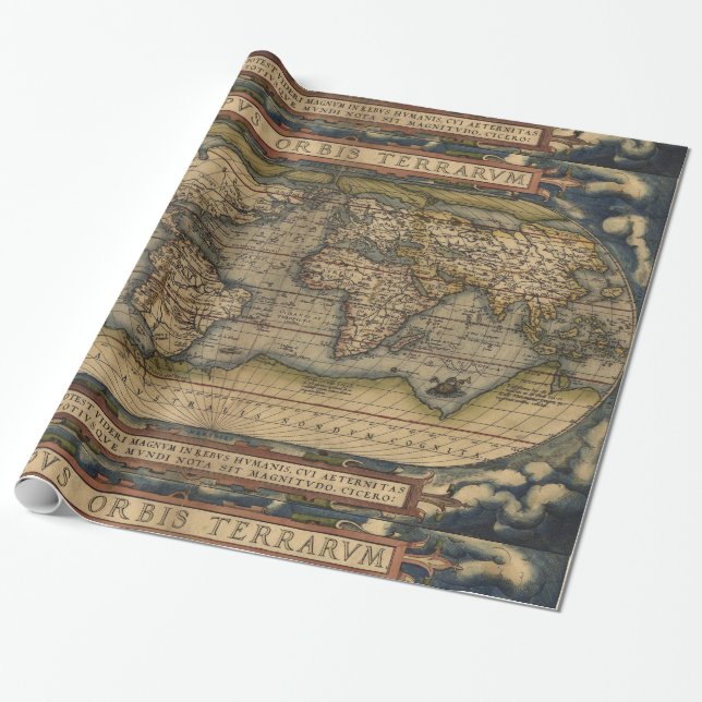 Papel De Presente Mapa do mundo 1570 de Ortelius (Desenrolado)