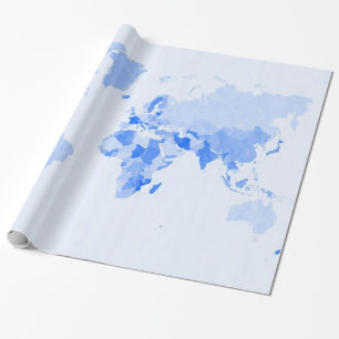 Papel De Presente Mapa do mundo azul pálido amarrotado
