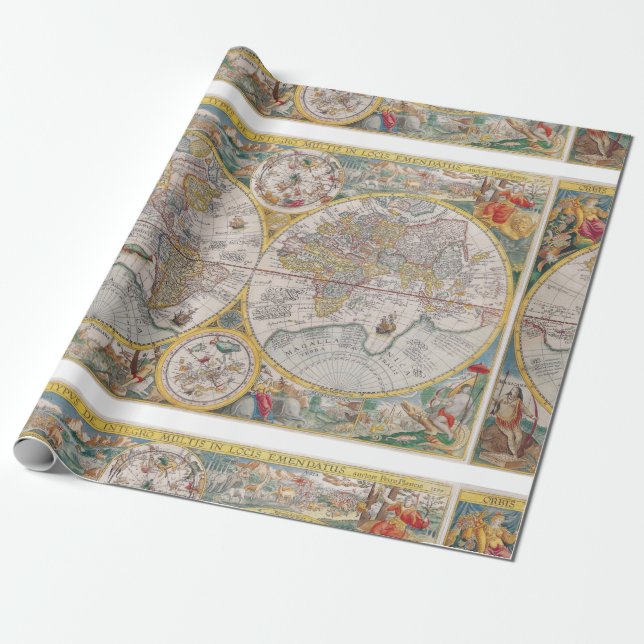 Papel De Presente Mapa do mundo medieval desde 1525 (Desenrolado)