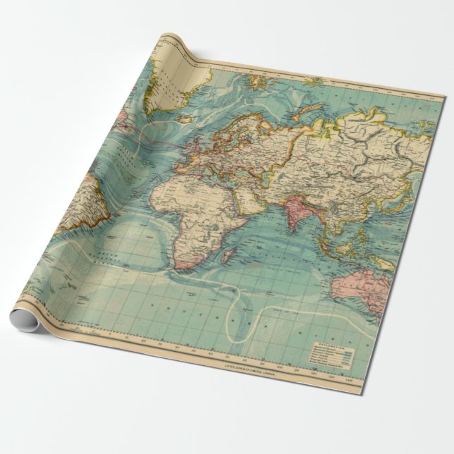 Papel De Presente Mapa do Mundo Vintage (Desenrolado)