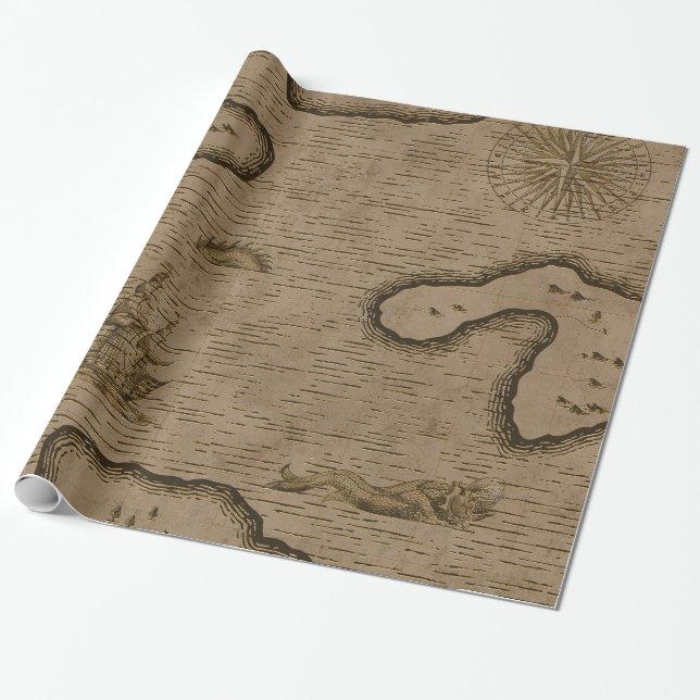 Papel De Presente Mapa do Tesouro Pirata Antigo (Desenrolado)