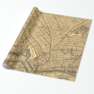 Papel De Presente Mapa do vintage de Brooklyn New York (1874)