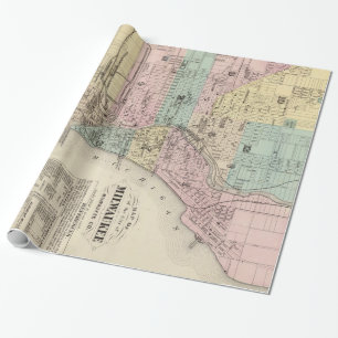 Papel De Presente Mapa do vintage de Milwaukee Wisconsin (1878)