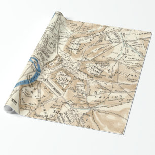 Papel De Presente Mapa do vintage de Roma Italia (1870)