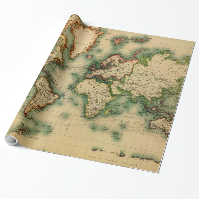Papel De Presente Mapa do vintage do mundo (1911) - estilizado (Desenrolado)