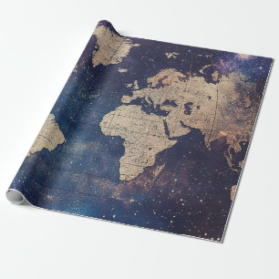 Papel De Presente Mapa Estelar Celestial Roxo do Velho Mundo