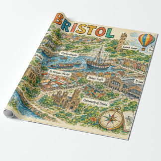 Papel De Presente Mapa Ilustrado de Pontos Turísticos de Bristol