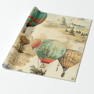 Papel De Presente Mapa Montanhoso Selvagem de Balão Antigo