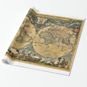 Papel De Presente Mapa Mundial Antiquado J. Blaeu 1664