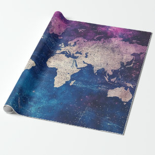 Papel De Presente Mapa Mundial Celestial Roxo Renascença