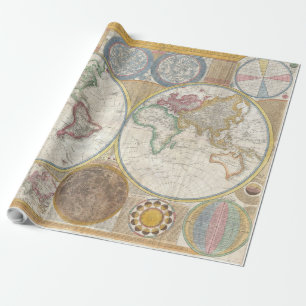 Papel De Presente Mapa Mundial de Viagens Antigo Geografia Vintage