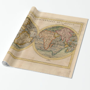Papel De Presente Mapa Mundial do Século XVI de Rosaccio de 1598