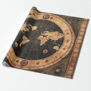 Papel De Presente Mapa Mundial Náutico Antigo Globo Lua Navegação