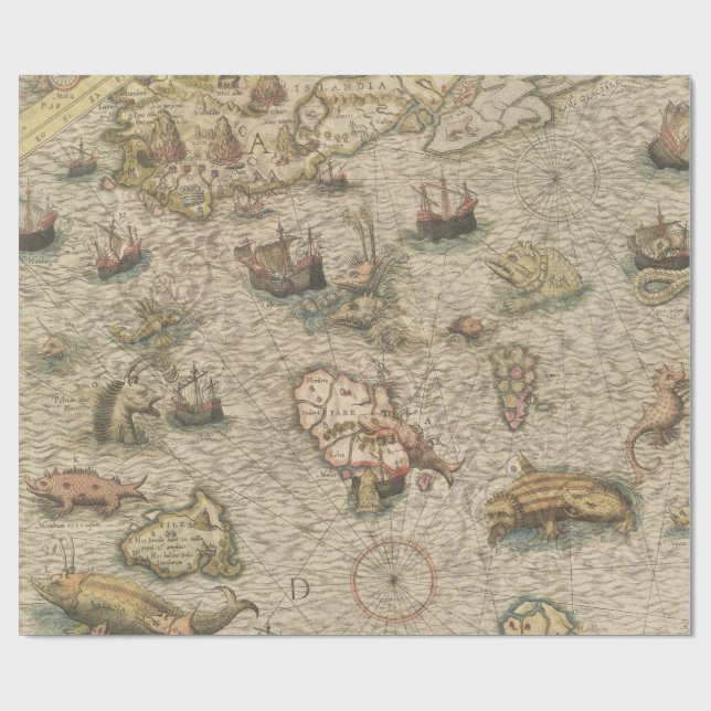 Papel De Presente Mapa Náutico Vintage (Aberto)