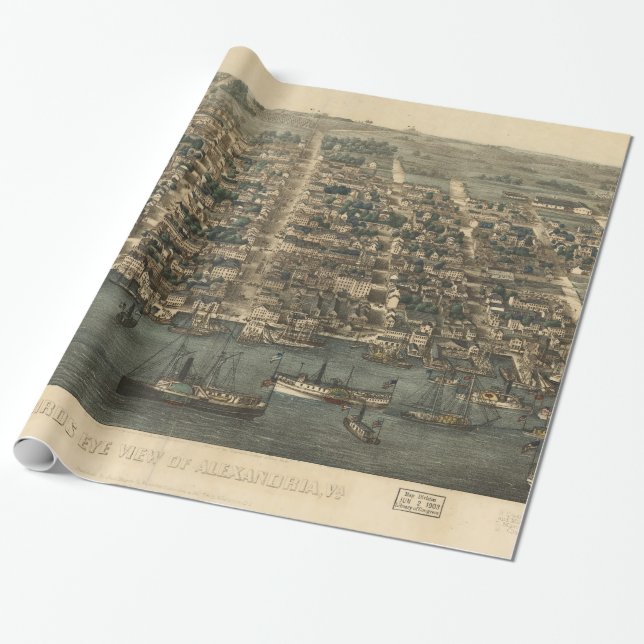 Papel De Presente Mapa Pictórico de Alexandria VA (1863) (Desenrolado)