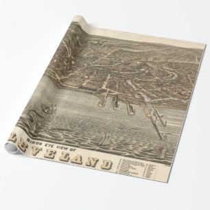 Papel De Presente Mapa pictórico do vintage de Cleveland (1877)