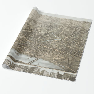Papel De Presente Mapa pictórico do vintage de Hartford CT (1877)