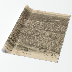 Papel De Presente Mapa pictórico do vintage de Philadelphfia (1872)