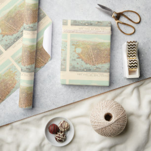 Papel De Presente Mapa Restaurado da Cidade de Vintage, São Francis